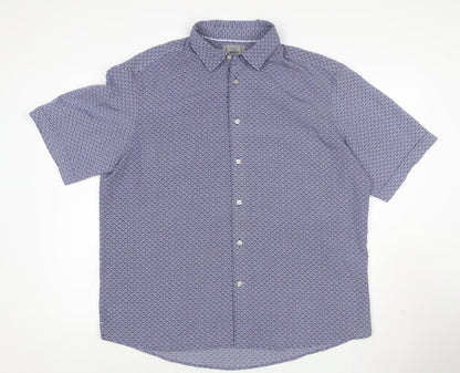 Marks and Spencer Men's Blue Geometric Short Sleeve XL Casual Shirt