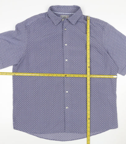 Marks and Spencer Men's Blue Geometric Short Sleeve XL Casual Shirt