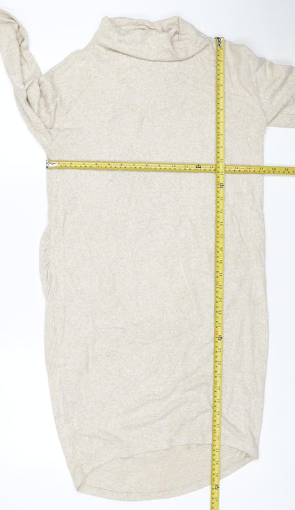 H&M MAMA Beige Knit Roll Neck Maternity Bodycon Dress Size 12