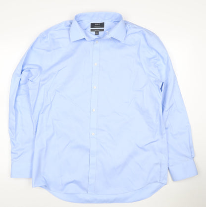 Marks and Spencer Mens Blue Regular Fit Non-Iron Cotton Shirt 16.5 42in