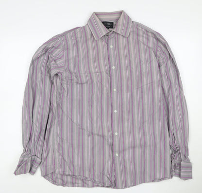 Jaeger Men's Grey Classic Fit Striped Button-Up Shirt Size 15