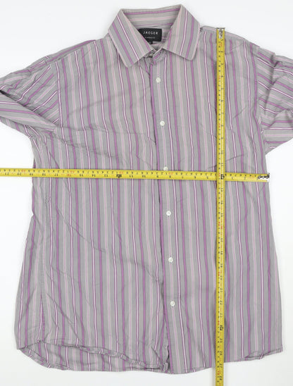 Jaeger Men's Grey Classic Fit Striped Button-Up Shirt Size 15