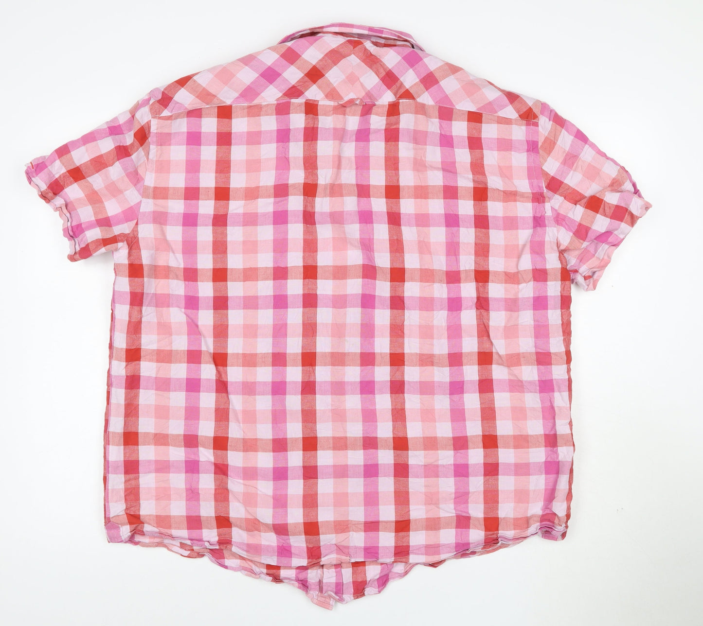 Brook Taverner Men's Pink Check Linen Cotton Short Sleeve Shirt XXL