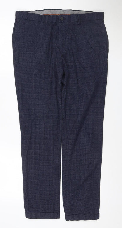 Next Men's Blue Check Dress Pants 34W 31L Regular Fit Trousers