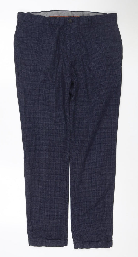 Next Men's Blue Check Dress Pants 34W 31L Regular Fit Trousers