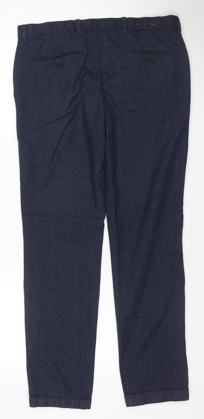 Next Men's Blue Check Dress Pants 34W 31L Regular Fit Trousers