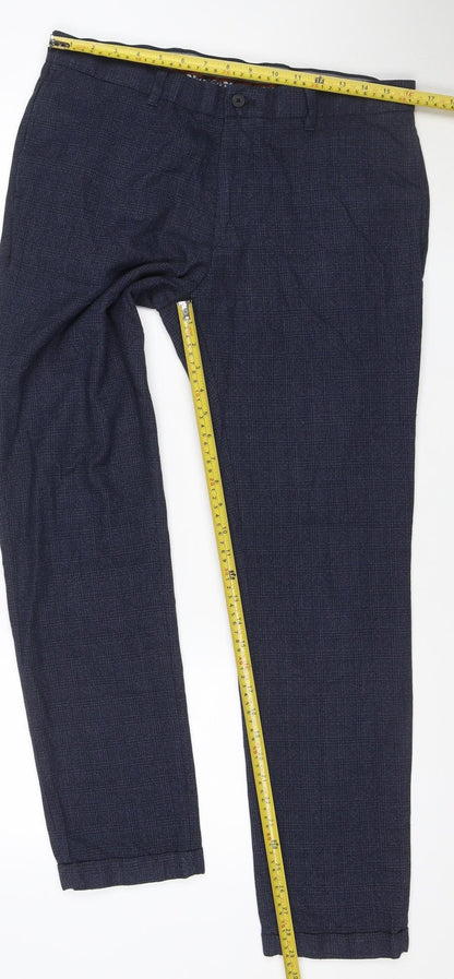 Next Men's Blue Check Dress Pants 34W 31L Regular Fit Trousers