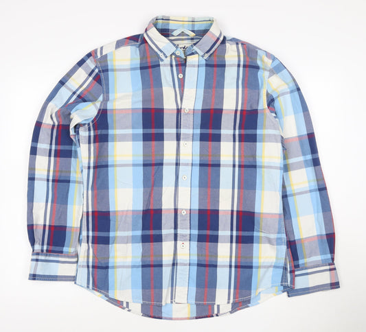 Boden Men's Blue Checked Long Sleeve Button-Up Shirt Size L