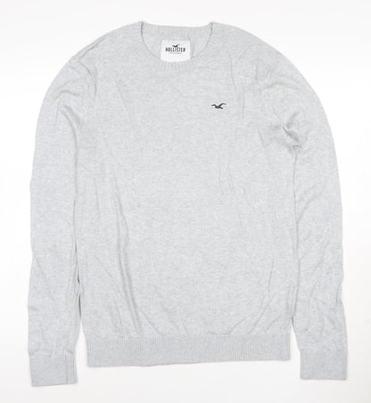 Hollister Men Grey Cotton Blend Crew Neck Pullover Jumper L
