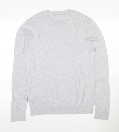 Hollister Men Grey Cotton Blend Crew Neck Pullover Jumper L