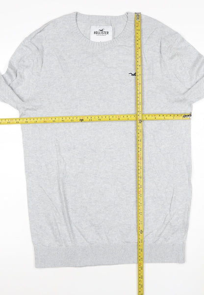 Hollister Men Grey Cotton Blend Crew Neck Pullover Jumper L