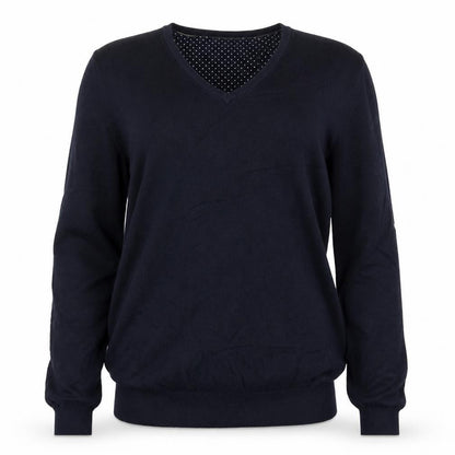Massimo Dutti Women's Blue V-Neck Cotton Cashmere Jumper Size M