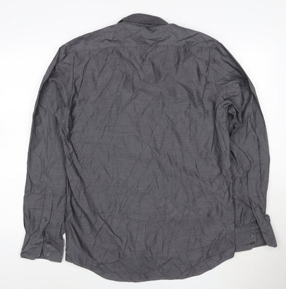 Marks and Spencer Autograph Grey Pure Cotton Men's 16 Regular Fit Long Sleeve Shirt