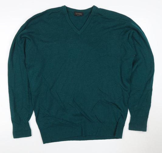 Glenbrae Men's Green Merino Wool V-Neck Jumper Size M