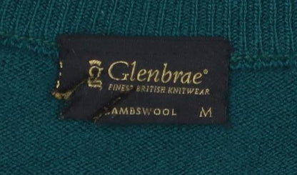 Glenbrae Men's Green Merino Wool V-Neck Jumper Size M