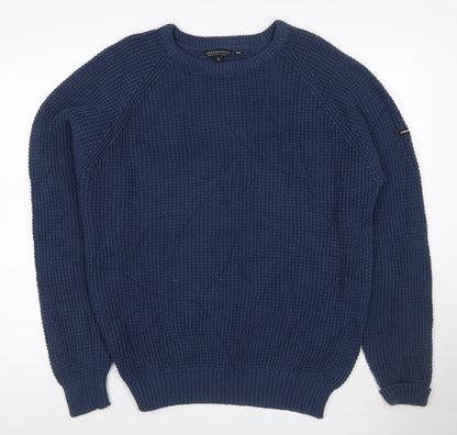 Crosshatch Men's Blue XL Waffle-Knit Crew Neck Jumper