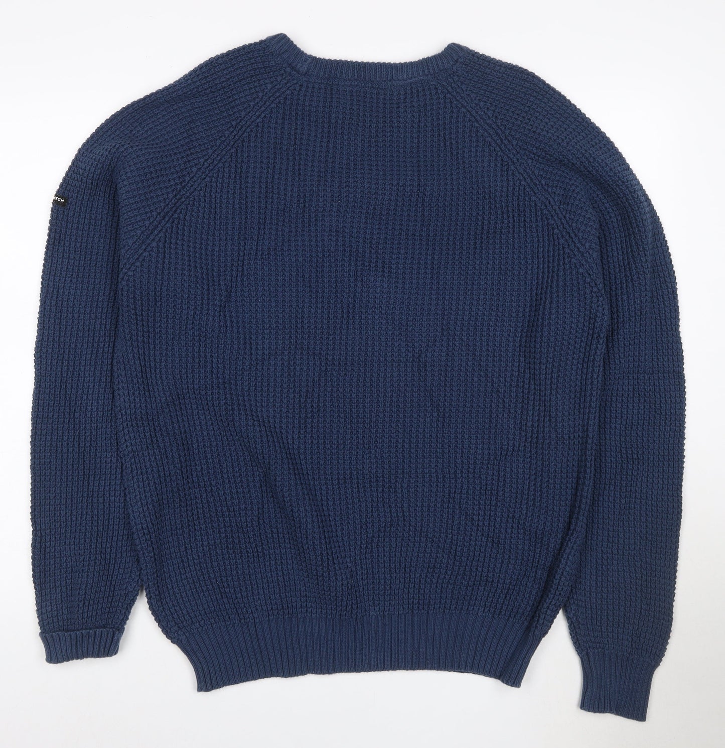 Crosshatch Men's Blue XL Waffle-Knit Crew Neck Jumper