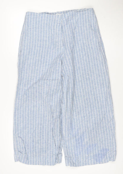 Warehouse Women Blue Striped Linen Blend Wide-Leg Trousers UK 12