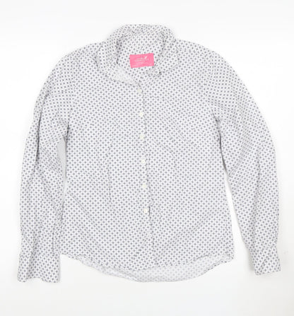 Charles Tyrwhitt Women's White Geometric Cotton Button-Up Shirt UK 8