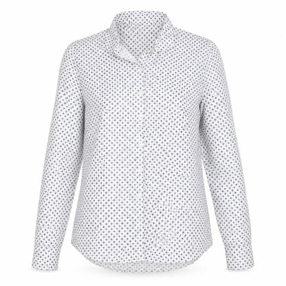Charles Tyrwhitt Women's White Geometric Cotton Button-Up Shirt UK 8