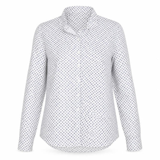 Charles Tyrwhitt Women's White Geometric Cotton Button-Up Shirt UK 8
