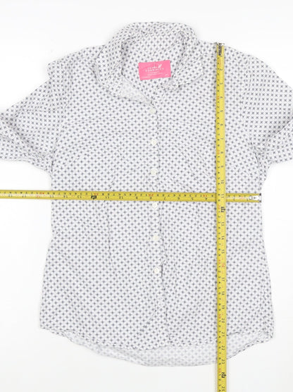 Charles Tyrwhitt Women's White Geometric Cotton Button-Up Shirt UK 8
