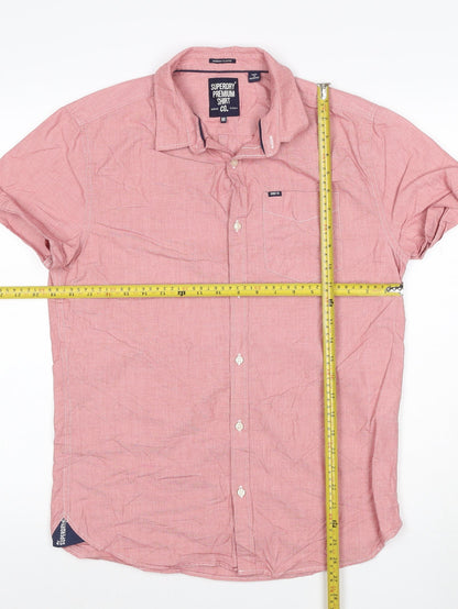 Superdry Men Red Short Sleeve Cotton Button-Up Shirt M