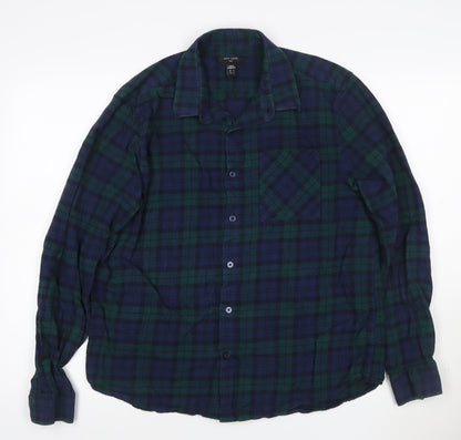 New Look Men Blue Check Cotton Flannel Long Sleeve Shirt Size L
