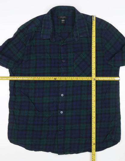 New Look Men Blue Check Cotton Flannel Long Sleeve Shirt Size L
