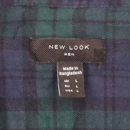 New Look Men Blue Check Cotton Flannel Long Sleeve Shirt Size L