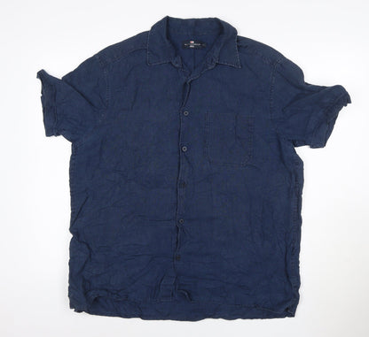 Marks and Spencer Blue Harbour Men's Blue Linen Short Sleeve Shirt L