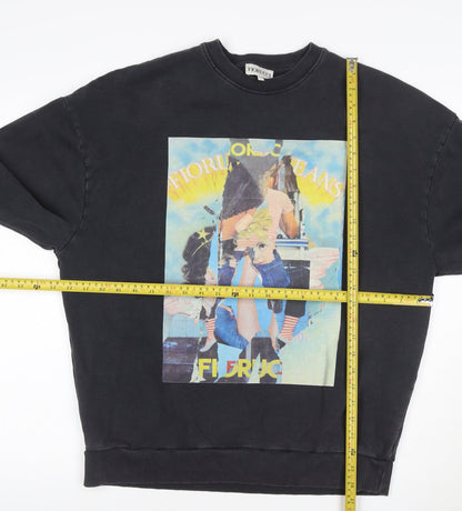 Fiorucci Men's Black L Graphic Print Retro Crew Neck Sweatshirt