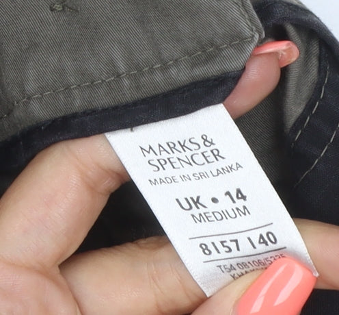 Marks and Spencer Women Khaki Embroidered Cotton Cargo Trousers UK 14