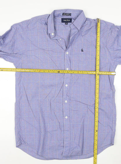 Nautica Men's Blue Check 15.5 Button-Down Long Sleeve Cotton Shirt