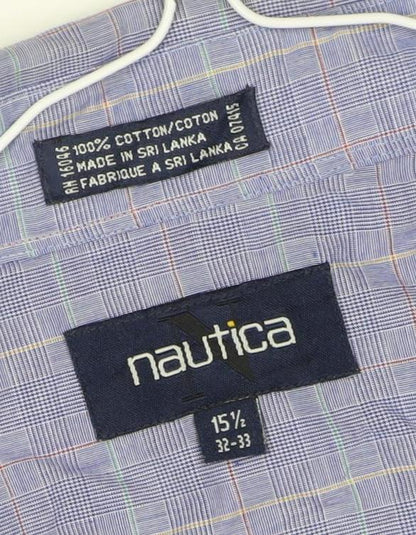 Nautica Men's Blue Check 15.5 Button-Down Long Sleeve Cotton Shirt