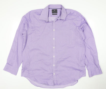 Marks and Spencer Men's Purple Regular Fit Long Sleeve Cotton Shirt Size 18 46