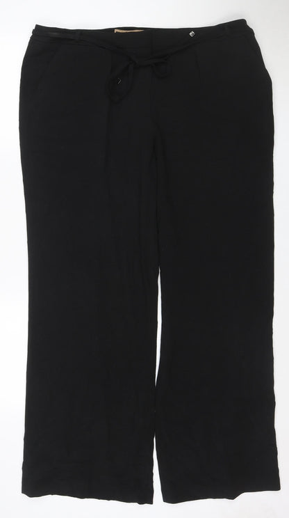 Betty Jackson Black Women’s Wide-Leg Black Trousers Size 18 Wool Blend