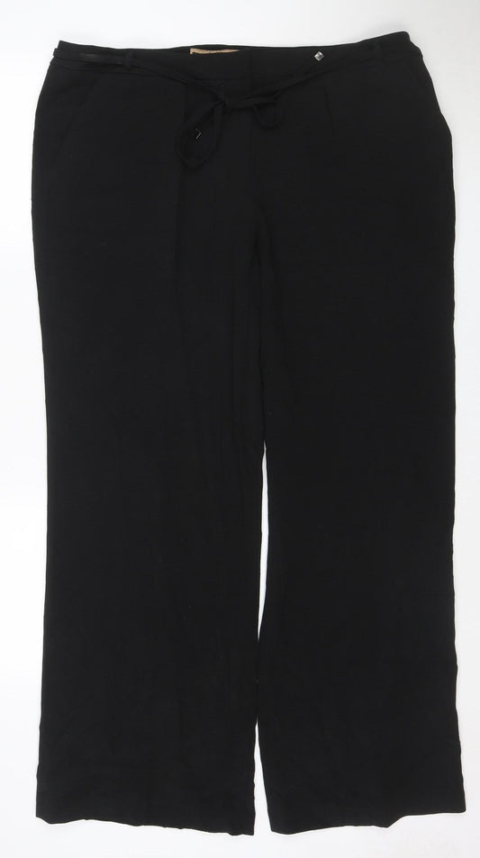 Betty Jackson Black Women’s Wide-Leg Black Trousers Size 18 Wool Blend