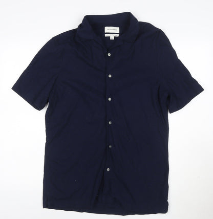 Marks and Spencer Autograph Men's Blue L Short Sleeve Cotton Button-Up Shirt