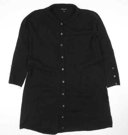 Roman Petite Black Knit Collared Button Knee Length Shirt Dress Size 16