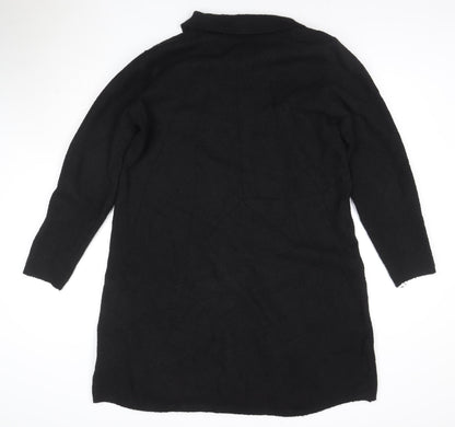 Roman Petite Black Knit Collared Button Knee Length Shirt Dress Size 16