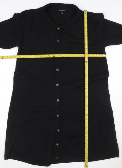 Roman Petite Black Knit Collared Button Knee Length Shirt Dress Size 16
