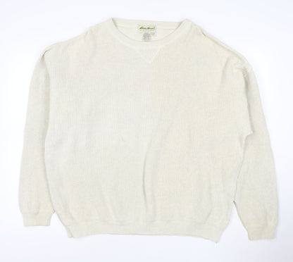 Eddie Bauer Men's Ivory Cotton Crew Neck Pullover Jumper L
