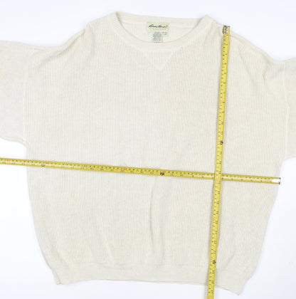 Eddie Bauer Men's Ivory Cotton Crew Neck Pullover Jumper L