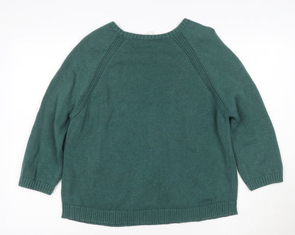 Seasalt Women Green Organic Cotton Crew Neck 3/4 Sleeve Jumper Size 16