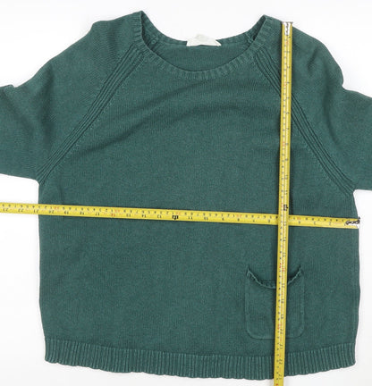 Seasalt Women Green Organic Cotton Crew Neck 3/4 Sleeve Jumper Size 16