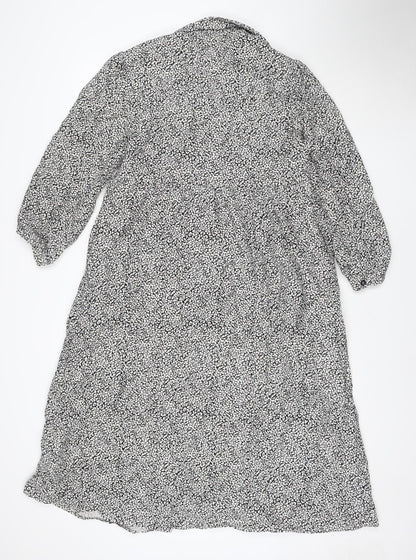 Albaray Womens Black Floral Cotton Long Sleeve Midi Shirt Dress Size 10