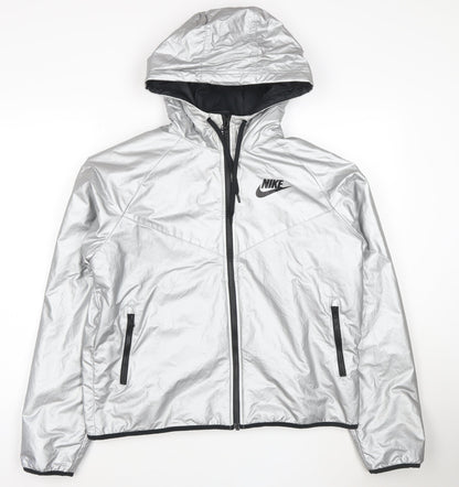 Nike Womens Silver Reflective Hooded Windbreaker Jacket M
