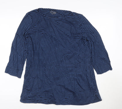 Chico's Women's Blue Striped 3/4 Sleeve Cotton Boat Neck Top Size L