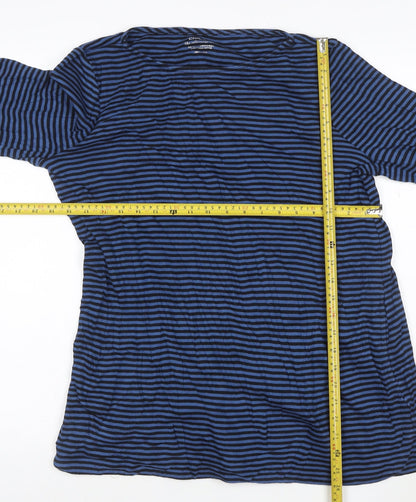 Chico's Women's Blue Striped 3/4 Sleeve Cotton Boat Neck Top Size L